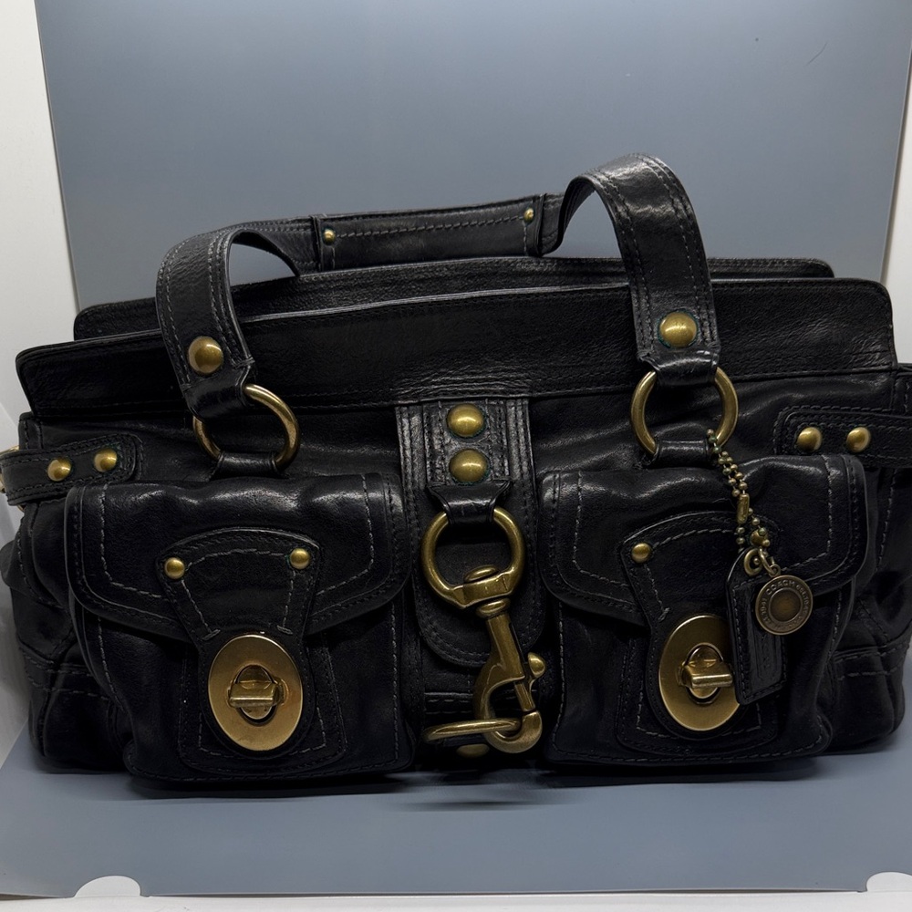 Coach Black Leather Satchel with Gold Hardware